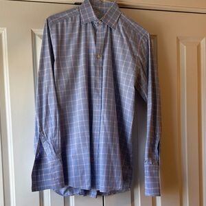 Smart Blue and White Plaid Men's Dress Shirt